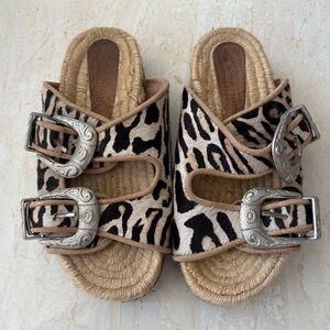Cheetah Ponyhair Slides with Silver Buckles (Birkenstock style)